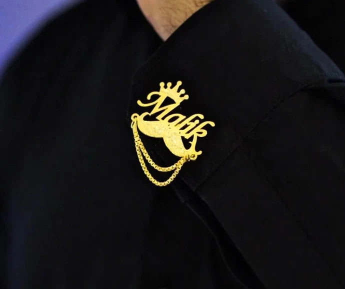 Customize Name Cufflink with Chain & Crown